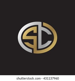 SC initial letters looping linked ellipse elegant logo golden silver black background