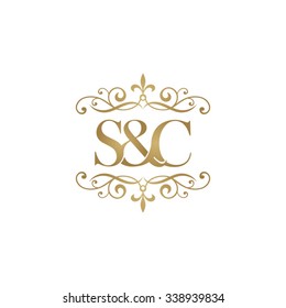 S&C Initial logo. Ornament ampersand monogram golden logo