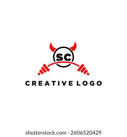 SC initial monogram for fitnes or gym logo with devil style design