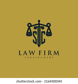 SC initial monogram for lawfirm logo with sword and scale