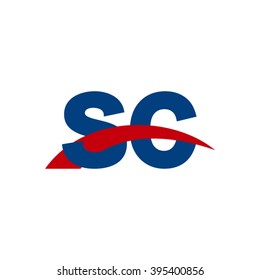 SC initial overlapping swoosh letter logo blue red