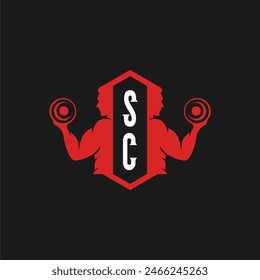 SC initials fitness sport gym logo design vector