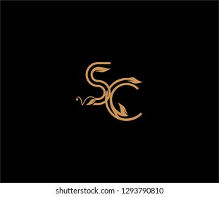 SC letter linear shape luxury flourishes ornament logotype