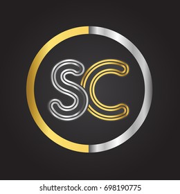 SC Letter logo in a circle. gold and silver colored. Vector design template elements for your business or company identity.