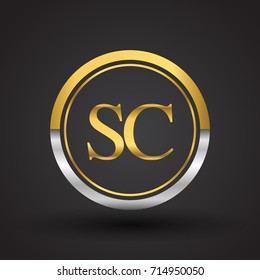 SC Letter logo in a circle, gold and silver colored. Vector design template elements for your business or company identity.