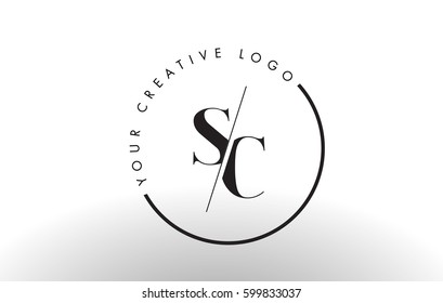 SC Letter Logo Design with Creative Intersected and Cutted Serif Font.