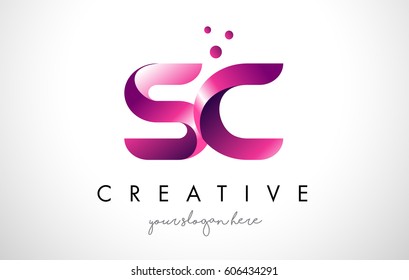 SC Letter Logo Design Template with Purple Colors and Dots