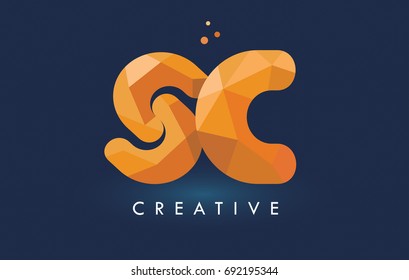SC Letter With Origami Triangles Logo. Creative Yellow Orange Origami Design Letters.