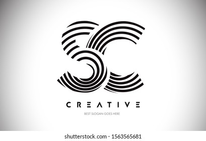 SC Lines Warp Logo Design.Vector Letter Icon Made with Circular Lines.