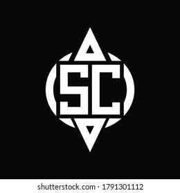SC Logo with circle rounded combine triangle top and bottom side design template