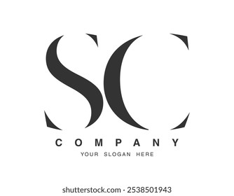 Design do logotipo SC. Estilo de fonte das letras iniciais s e c serif. Tipografia clássica do nome da empresa. Logotipo ou identidade da moda. Ilustração vetorial.