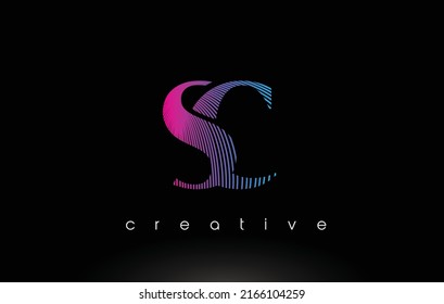 SC Logo Design With Multiple Lines. Artistic Elegant Purple Blue Lines Icon Vector Illustration.