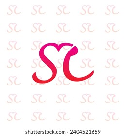 SC logo with heart shape, love logo design vector