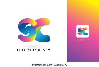 SC Logo Letter With Rainbow Vibrant Colors. Colorful Modern Trendy Purple and Magenta Letters Vector Illustration.