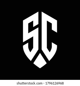 monograma del logotipo de sc con plantilla de diseño de estilo de escudo de emblema