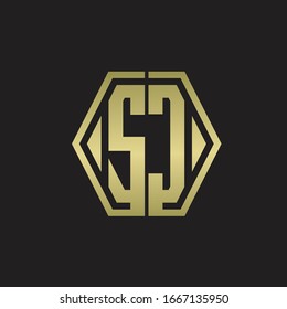 SC Logo monogram with hexagon line rounded design template with gold colors
