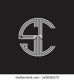 SC Logo monogram triple ribbon style line design template isolated on black background
