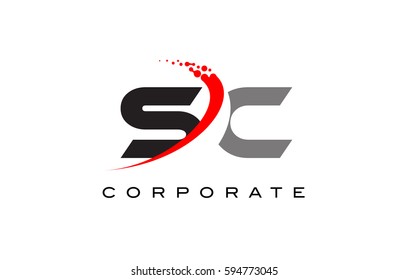 SC Modern Letter Logo Design with Red Swoosh and Dots