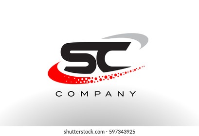 SC Modern Letter Logo Design with Creative Red Dotted Swoosh Vector 