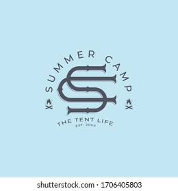 SC monogram logo, Camping logo template, outdoor adventure, Mountain tourism, hiking.