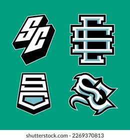 S+C Monogram logo collection for sport or esport team, SC logo monogram for baseball, basketball, football logo