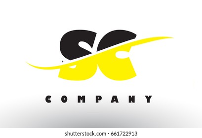 SC S C  Black and Yellow Letter Logo with White Swoosh and Curved Lines.