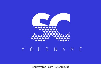 SC S C Dotted Pattern Letter Logo Design Vector with Blue Background.