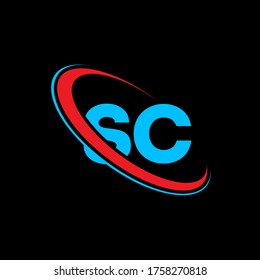 SC S C Buchstaben Logo Design. Anfangsbuchstabe SC verlinkte Kreis Großbuchstaben Monogramm Logo rot und blau. S C Logo, S C Design. sc, s c	