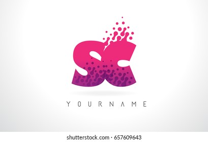 SC S C Letter Logo with Pink Letters and Purple Color Particles Dots Design.