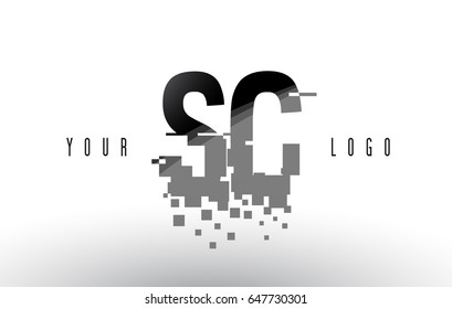 SC S C Pixel Letter Logo with Digital Shattered Black Squares. Creative Letters Vector Illustration.