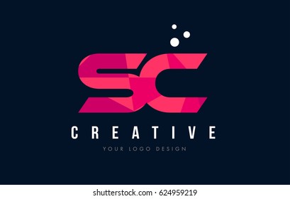 SC S C Purple Letter Logo Design with Low Poly Pink Triangles Concept