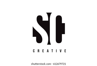 SC S C White Letter Logo Design with Black Square Vector Illustration Template.