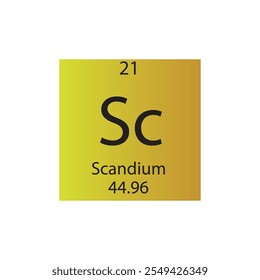 Sc Scandium Transition metal Chemical Element Tabela periódica. Simples ilustração de vetor quadrado plano, simples ícone de estilo limpo com massa molar e número atômico para Lab, ciência ou classe de química.