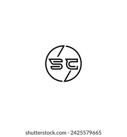 SC simple outline concept logo and circle of initial design black and white background