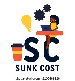 SC - Sunk Cost acronym. business concept background.  vector illustration concept with keywords and icons. lettering illustration with icons for web banner, flyer, landing pag