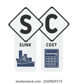 SC - Sunk Cost acronym. business concept background. vector illustration concept with keywords and icons. lettering illustration with icons for web banner, flyer, landing pag