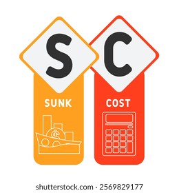 SC - Sunk Cost acronym. business concept background. vector illustration concept with keywords and icons. lettering illustration with icons for web banner, flyer, landing pag