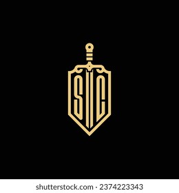 SC Vintage-Schild und Schwert-Erstlogo in hochwertigem professionellem Design, das gut auf allen Printmedien drucken kann