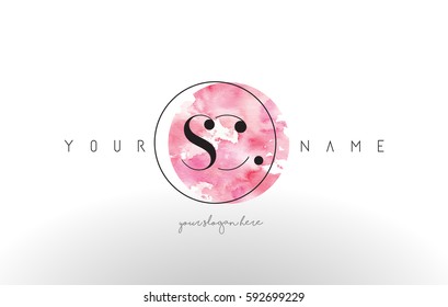 SC Watercolor Letter Logo Design with Circular Pink Brush Stroke.