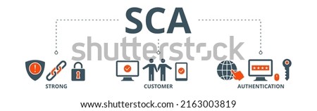 SCA banner web icon vector illustration concept for strong customer authentication with icon of connection, security, application, login, and password verification