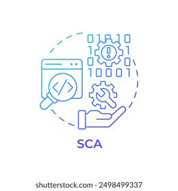 SCA blaues Farbverlauf-Konzept-Symbol. Entwicklungsprozess, Quellcode. Cybersicherheit. Runde Liniendarstellung. Abstrakte Idee. Grafikdesign. Benutzerfreundlich in Infografik, Präsentation