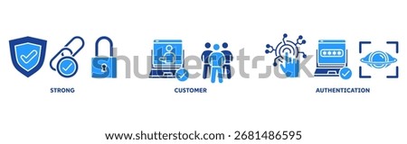 SCA icon set illustration illustration concept with icon of strong,customer,authentication