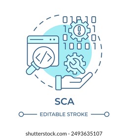 SCA soft blue concept icon. Development process, source code. Cyber security. Round shape line illustration. Abstract idea. Graphic design. Easy to use in infographic, presentation