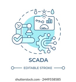 SCADA soft blue concept icon. Supervisory control, data acquisition. Smart factory, process performance. Round shape line illustration. Abstract idea. Graphic design. Easy to use in infographic