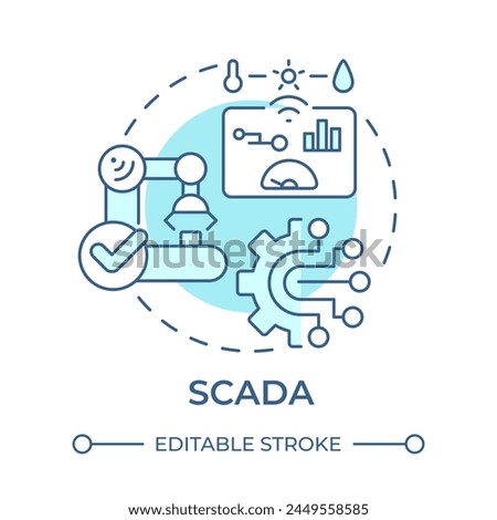SCADA soft blue concept icon. Supervisory control, data acquisition. Smart factory, process performance. Round shape line illustration. Abstract idea. Graphic design. Easy to use in infographic