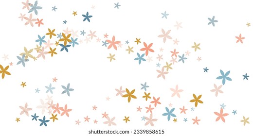 Scaevola primitive flowers vector design. Little field blossom elements scattered. Hinamatsuri Doll's Day motif. Trendy flowers Scaevola minimal blossom. Summer daisies.