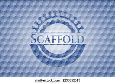 Scaffold blue emblem with geometric background.