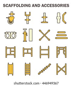 Scaffold component part vector icon also called scaffold or staging. That is ringlock system type. Use as temporary structure to support work in construction, maintenance and repair of building etc.