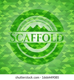 Emblema verde plegable con fondo de mosaico triangular. Ilustración vectorial. Detallado.
