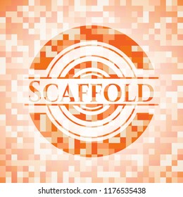 Scaffold orange tile background illustration. Square geometric mosaic seamless pattern with emblem inside.